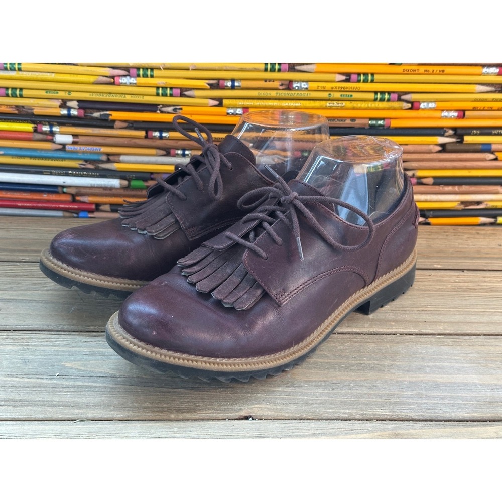 Clarks Oxfords Kiltie Fringe Leather Womens 8 Burgundy
